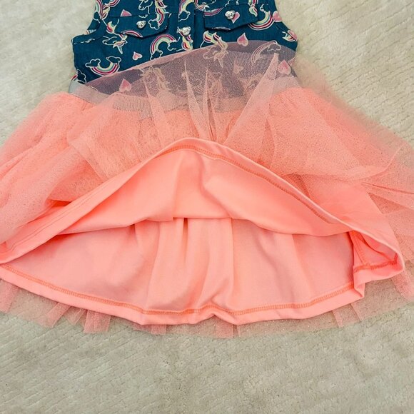 Little Lass Toddler Girls 24M Rainbow Unicorn Denim and Tutu Dress - Picture 3 of 6